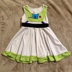 Little Adventures Buzz Lightyear Toy Story Dress Girls Size 4 White Green